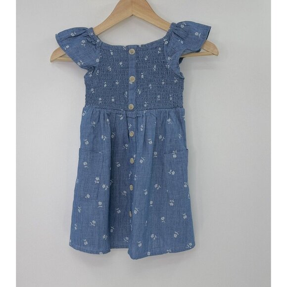 NWOT Cat & Jack Girl's Chambray Short Sleeve Faux Button Front Dress Size XS 4/5 - Picture 1 of 7